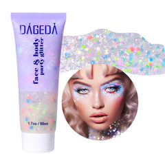 DAGEDA front pack jar showing glitter gel and label, bright product appeal