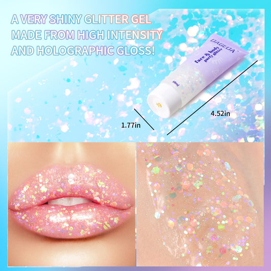 DAGEDA gel texture close-up revealing chunky holographic flakes for bold sparkle