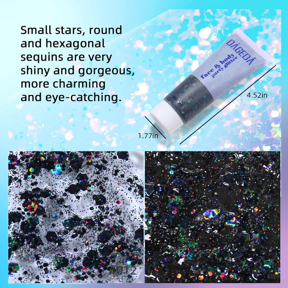 DAGEDA glitter applied to cheekbone enhances complexion with multi-color reflect