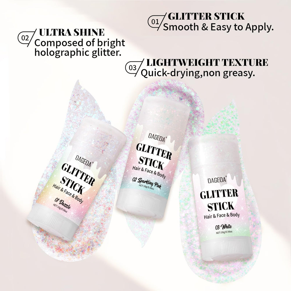 DAGEDA glitter applied to cheek for festival-ready glow and camera shine