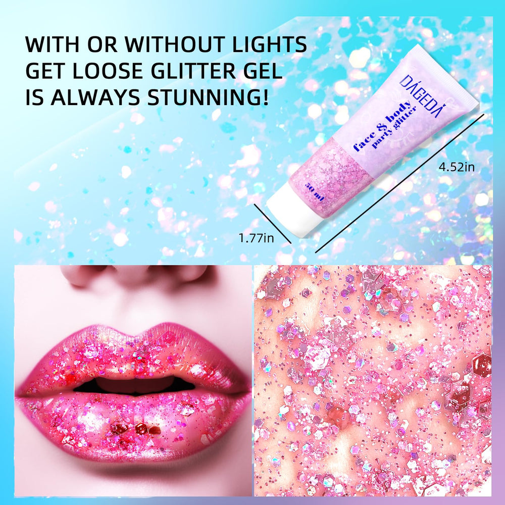 DAGEDA applied on eyelid detail showcasing holographic shine benefit: stage-ready sparkle