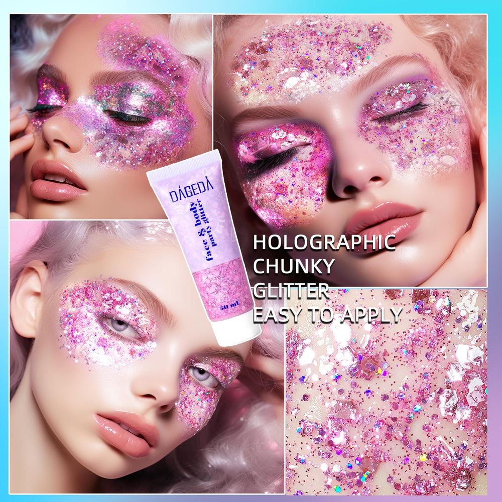 DAGEDA showing glitter gel used as hair highlight benefit: eye-catching festival accents