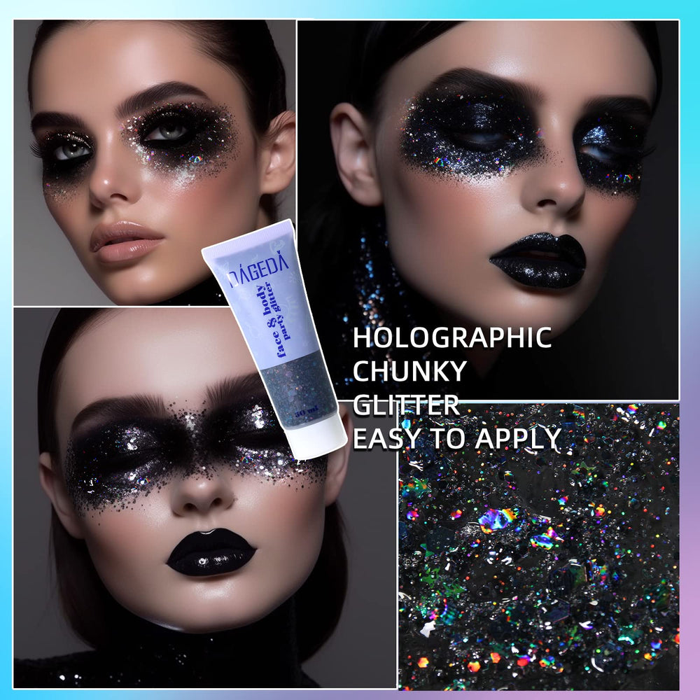 DAGEDA glitter on eyelid in use creates dramatic, stage-ready shimmer