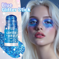 DAGEDA glitter stick closed with cap showing size comparison for travel