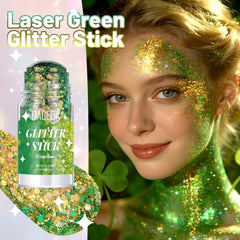 DAGEDA close-up of glitter stick texture showing reflective particles and smooth balm