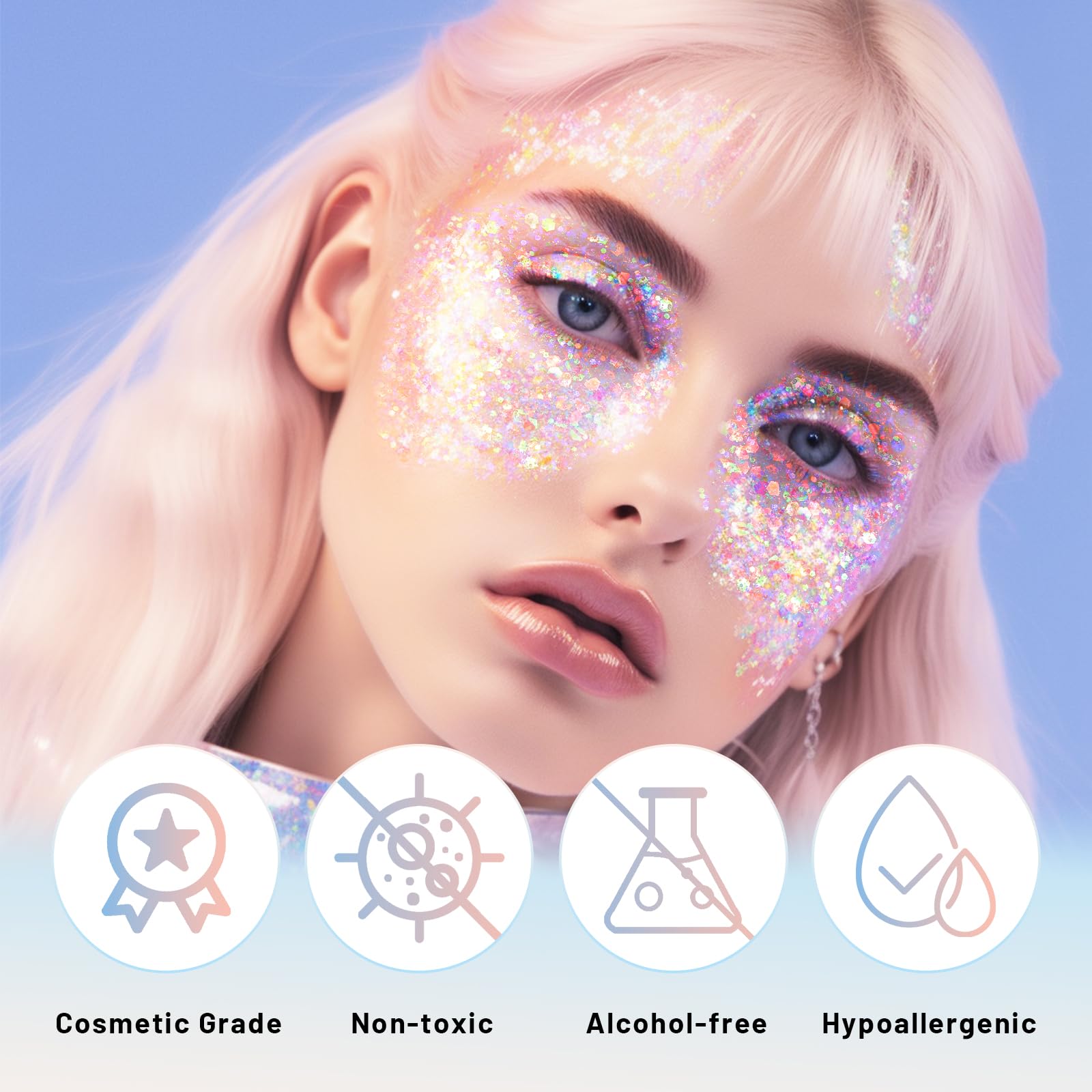 DAGEDA used to accent hair part creating reflective stage-ready highlights