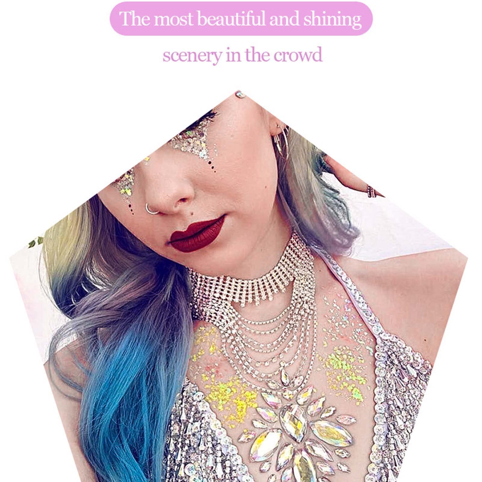 DAGEDA full-body festival makeup demonstrating long-lasting shimmering effect