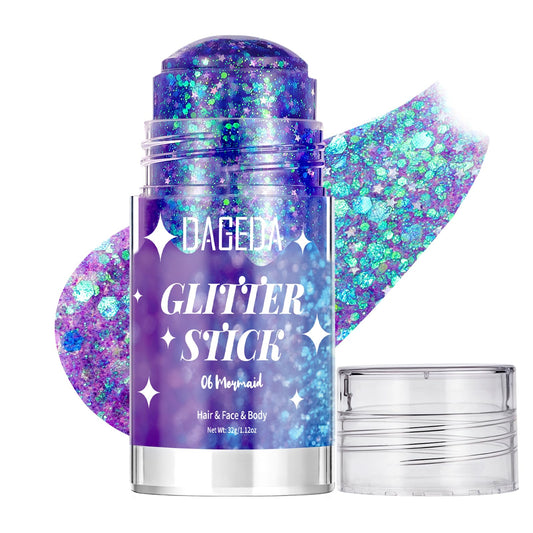 DAGEDA mermaid glitter stick front view showing holographic finish and cap