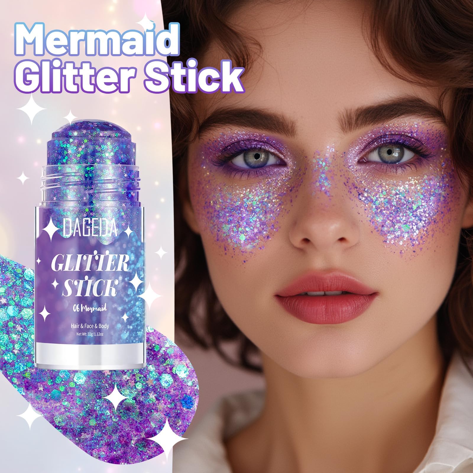 DAGEDA mermaid glitter texture close-up revealing mixed fine and chunky sparkle