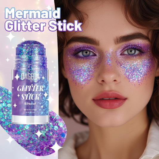 DAGEDA mermaid glitter texture close-up revealing mixed fine and chunky sparkle