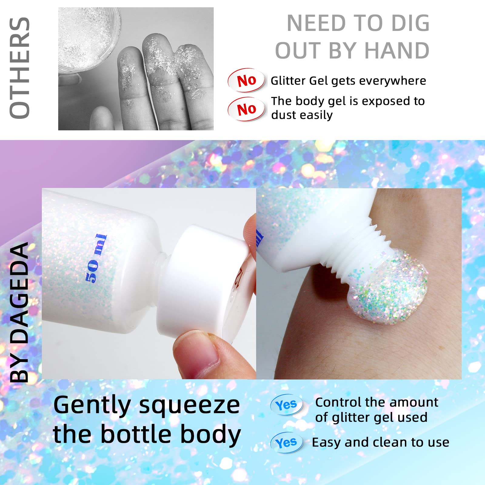 DAGEDA used as nail topcoat to give holographic sparkle and glossy finish