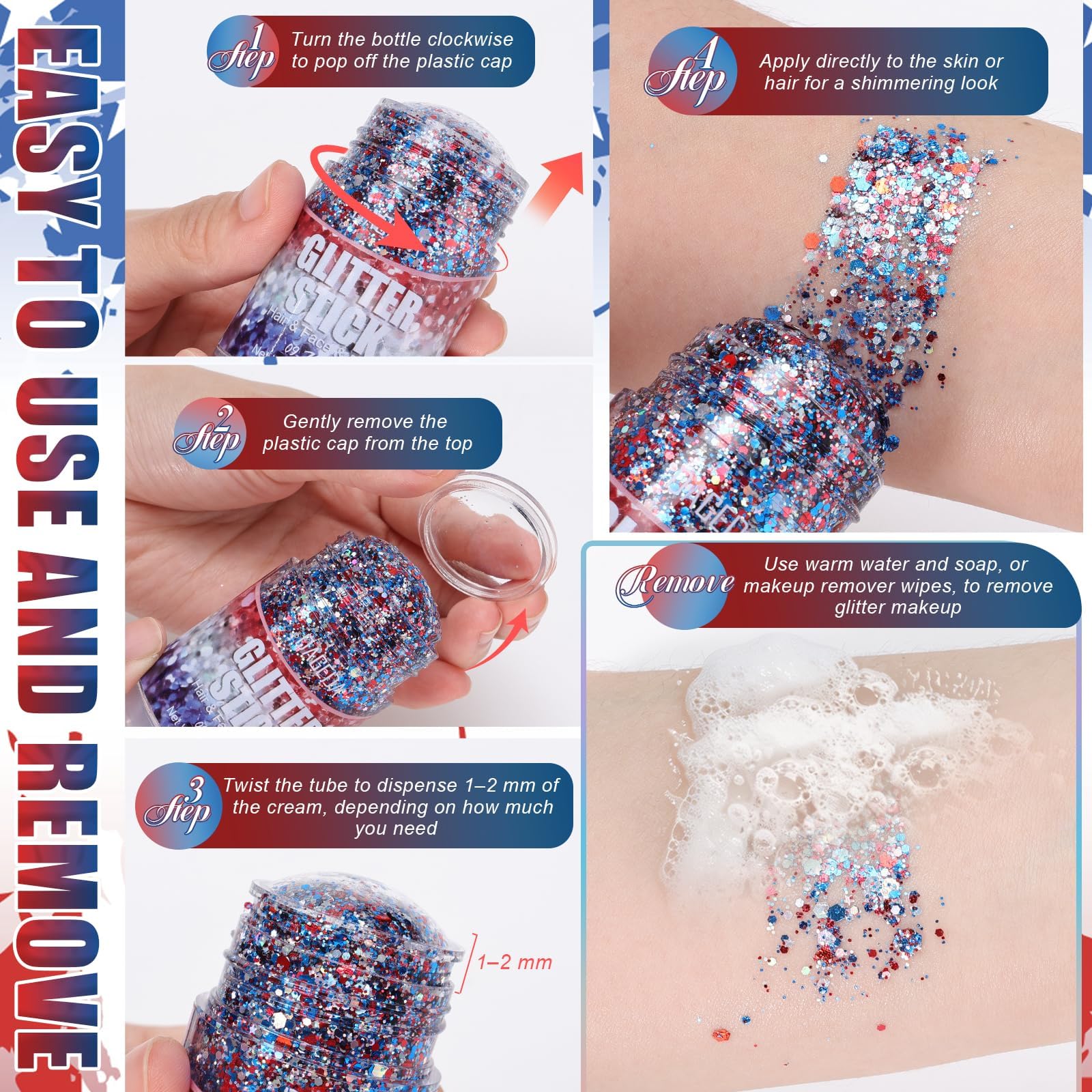 DAGEDA glitter stick in party scene enhancing Fourth of July outfit and style