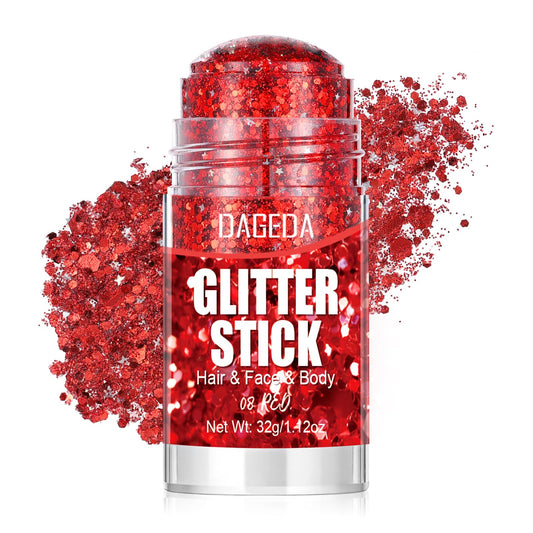 DAGEDA red glitter stick front packaging showing compact design and label benefit portability