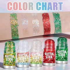 DAGEDA glitter stick applied as hair streak showing vibrant color and lasting sparkle