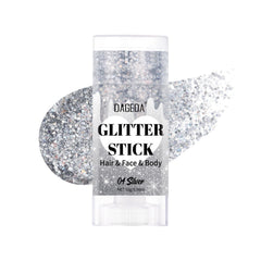 DAGEDA silver glitter stick front packaging showing compact travel-ready design and sparkle benefit