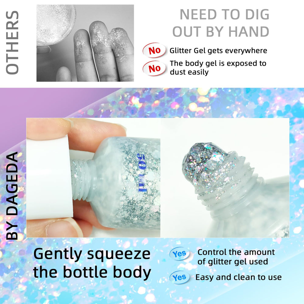 DAGEDA silver glitter pressed into nail topcoat for long-lasting shine