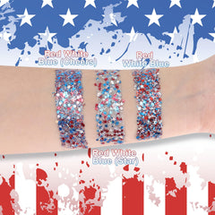 DAGEDA glitter stick next to hand showing compact 32g travel-friendly size