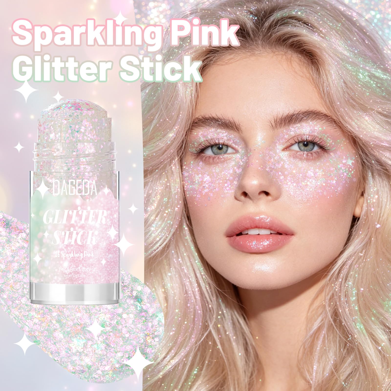 DAGEDA close-up of holographic glitter texture offering multidimensional shine