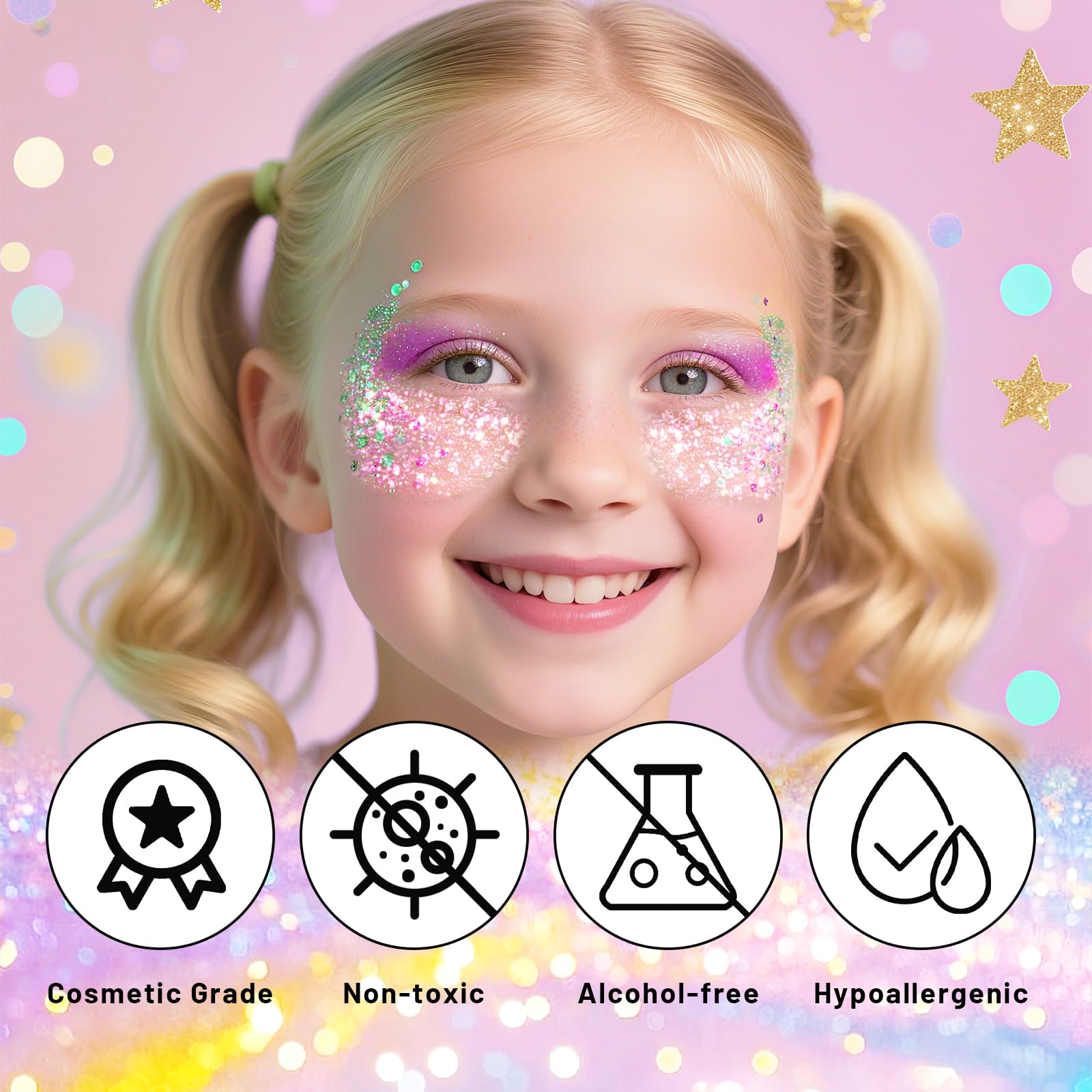 DAGEDA star-shaped glitter flakes texture close-up adding dimensional sparkle