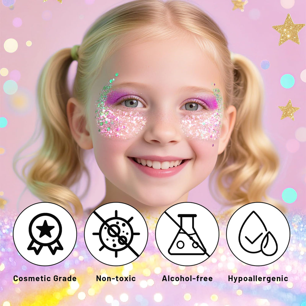 DAGEDA star-shaped glitter flakes texture close-up adding dimensional sparkle