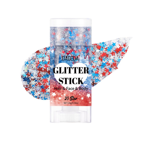 DAGEDA star-shaped glitter stick front packaging showing patriotic colors and convenience