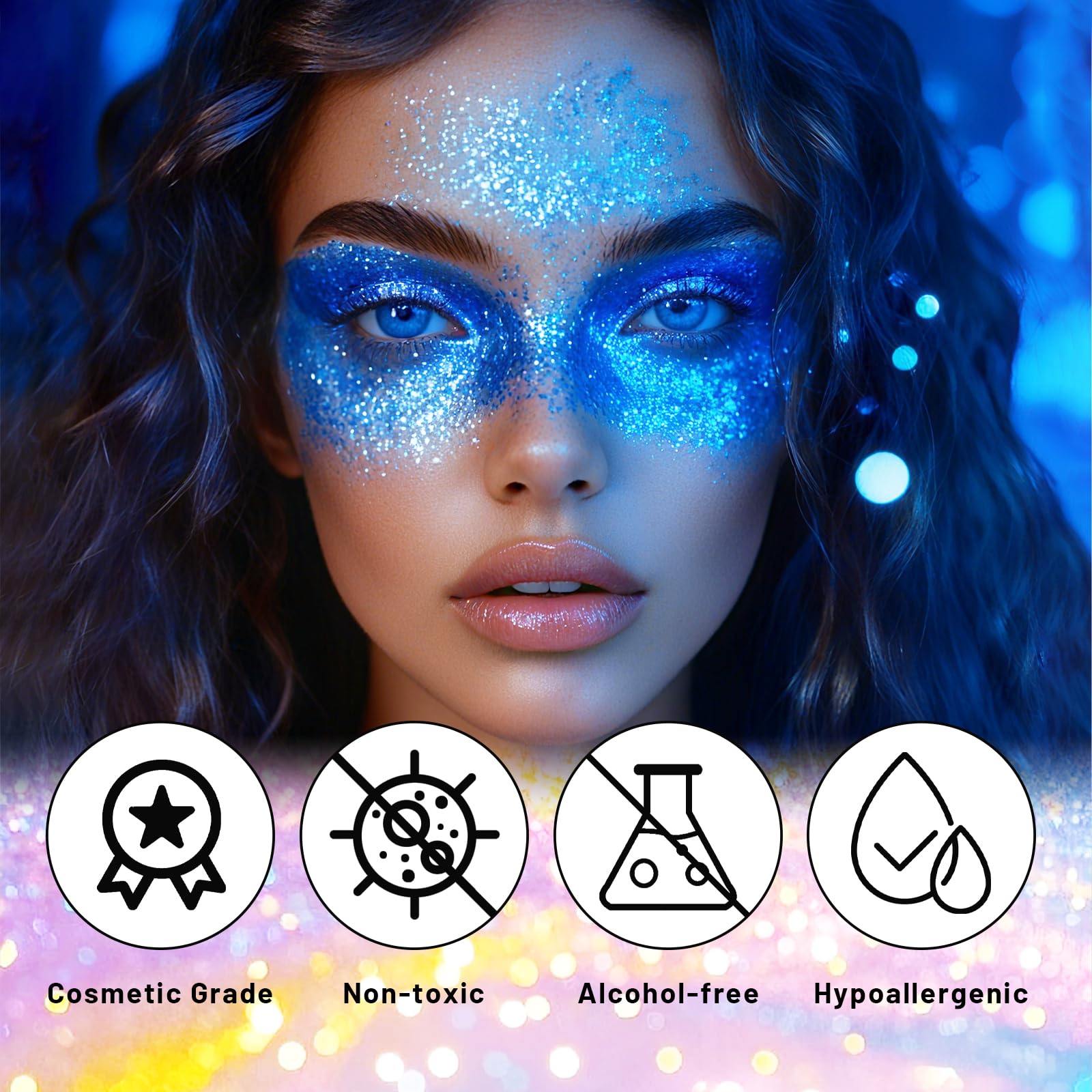 DAGEDA stick applied on cheekbone highlighting festival-ready shimmer