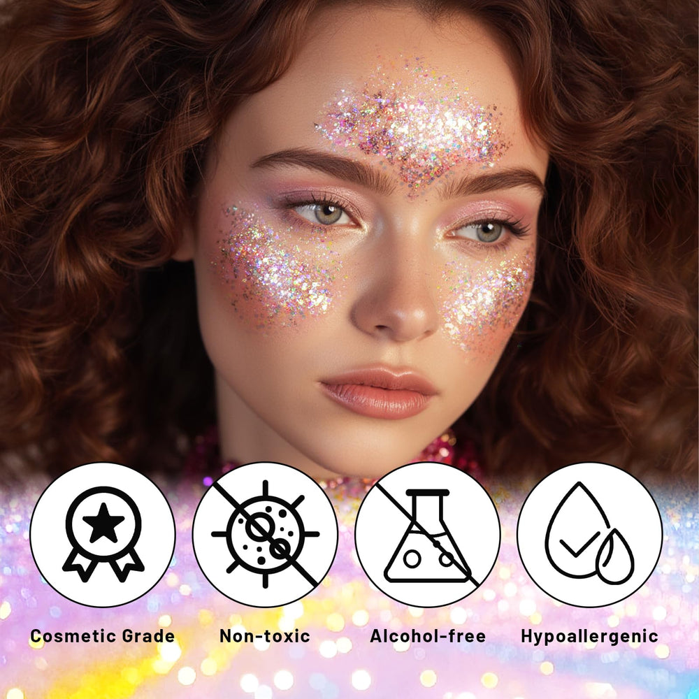DAGEDA glitter stick applied on cheekbone highlighting instant festival-ready glow