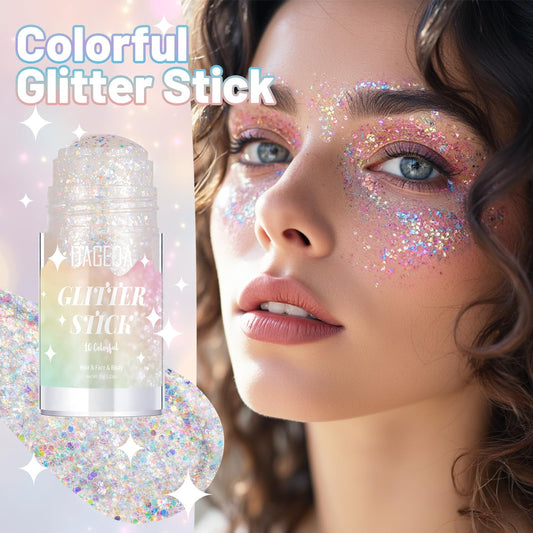 DAGEDA glitter stick closed side profile highlighting twist-up design for mess-free application benefit