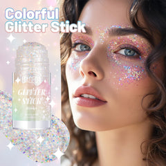 DAGEDA glitter stick closed side profile highlighting twist-up design for mess-free application benefit