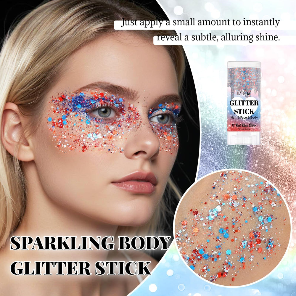 DAGEDA close-up of glitter stick texture highlighting chunky sparkle
