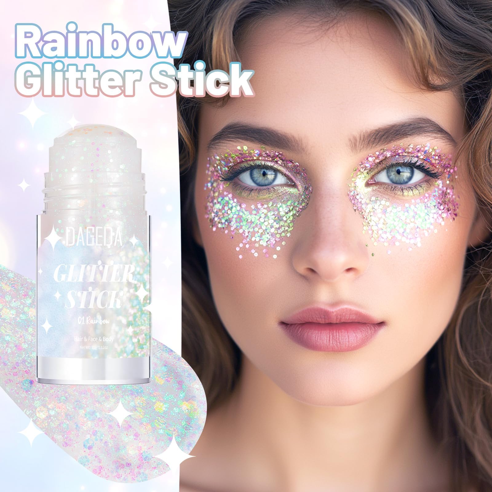 DAGEDA close-up of holographic texture highlighting multi-dimensional sparkle benefit
