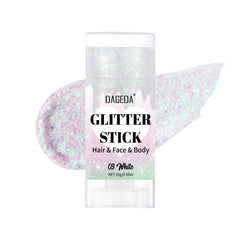 DAGEDA white glitter stick front view showing product and label for easy identification
