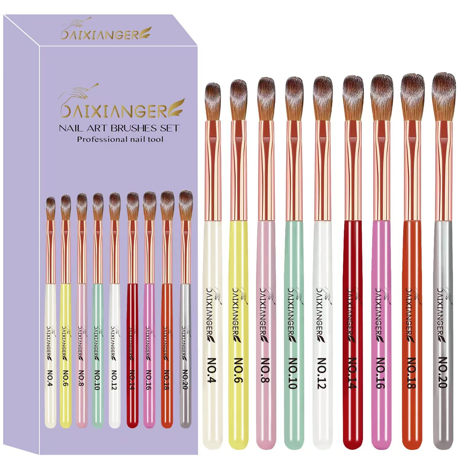 DAIXIANGER front packaging showing full nine-piece brush set for versatile nail work