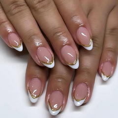 DAJIJIYOU front packaging showing 24-piece French almond press-on nails and contents benefit quick storage