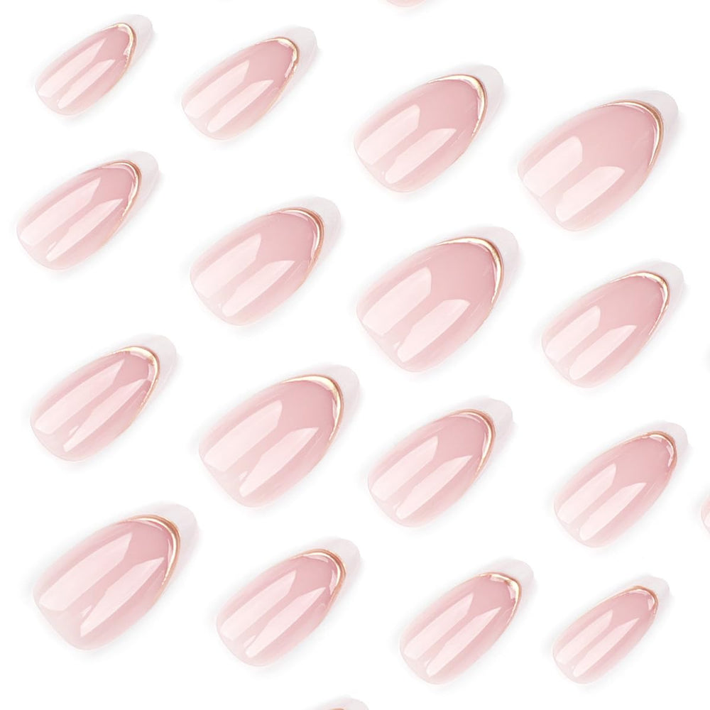 DAJIJIYOU close-up of white French tips with gold stripes showing detailed design and elegant finish