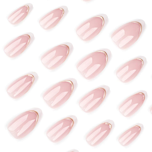DAJIJIYOU close-up of white French tips with gold stripes showing detailed design and elegant finish