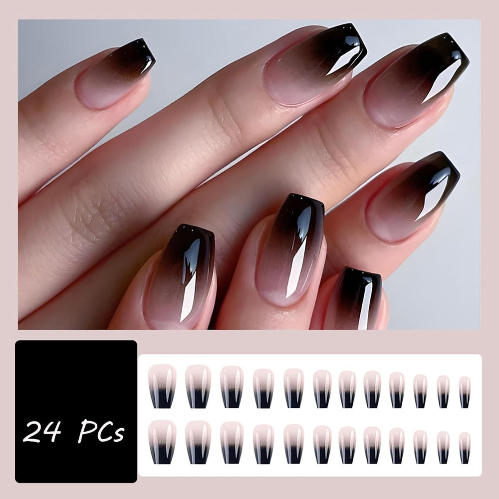 DAJIJIYOU close-up of glossy black-white gradient French tip pattern, highlighting design detail