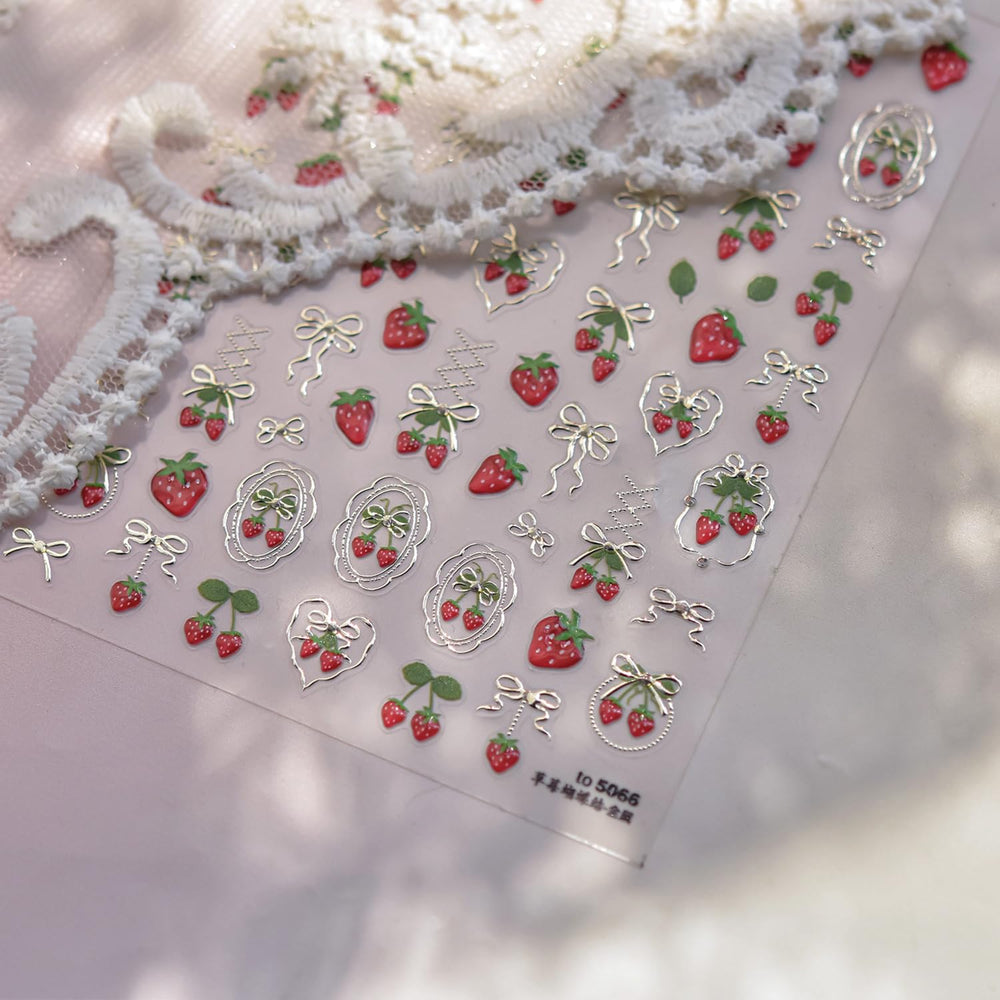 DAJIJIYOU front sheet showing strawberry and gold bow decals for quick manicures