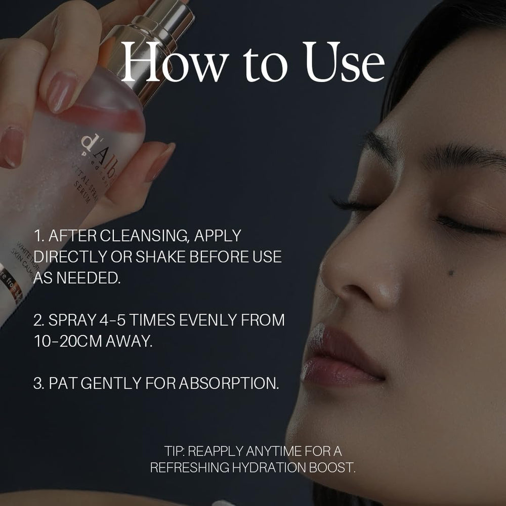 d'alba Piedmont after spray skin glow showing smoother, dewy finish