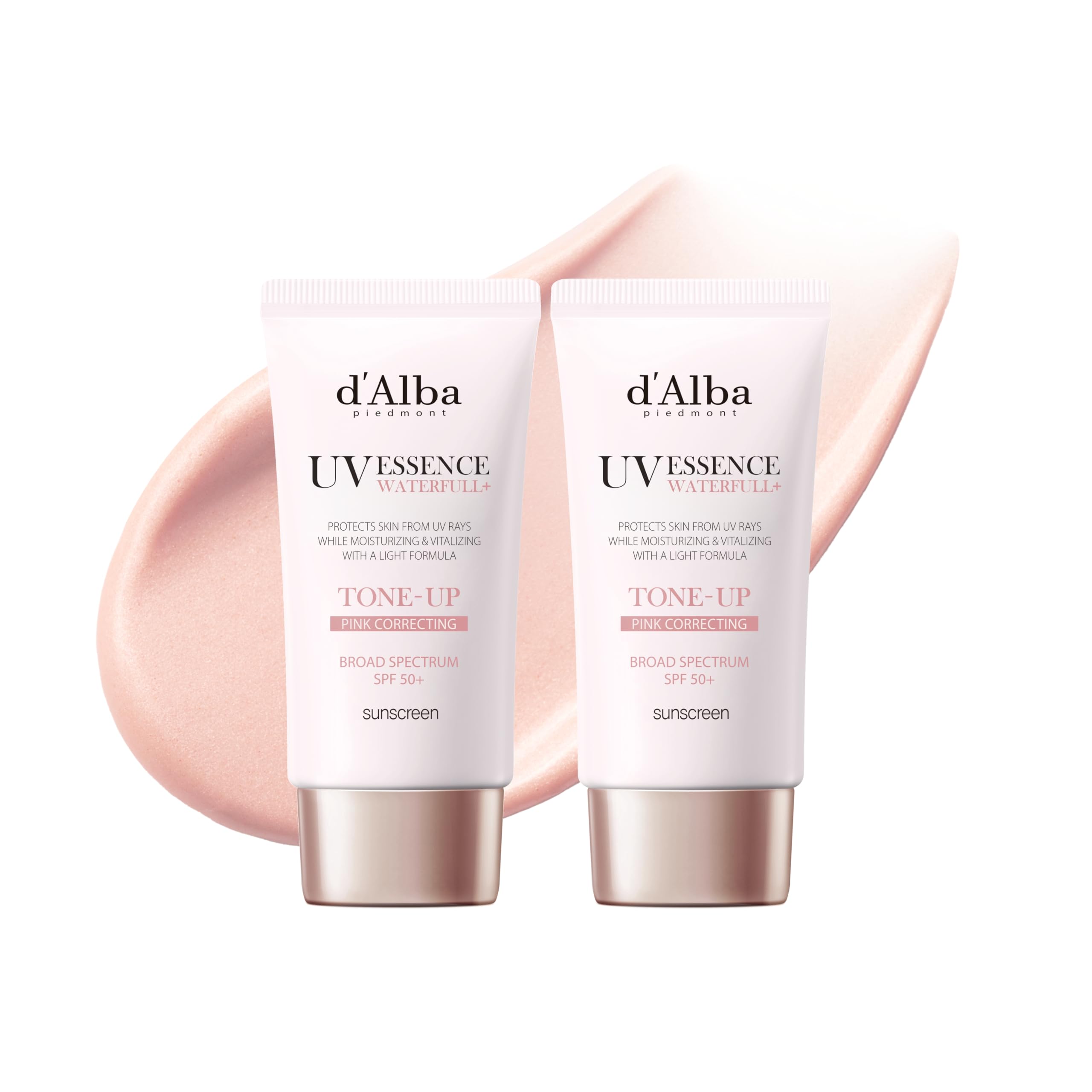 d'alba Piedmont front view of two Waterfull Tone-Up Serum bottles showing packaging and size benefits