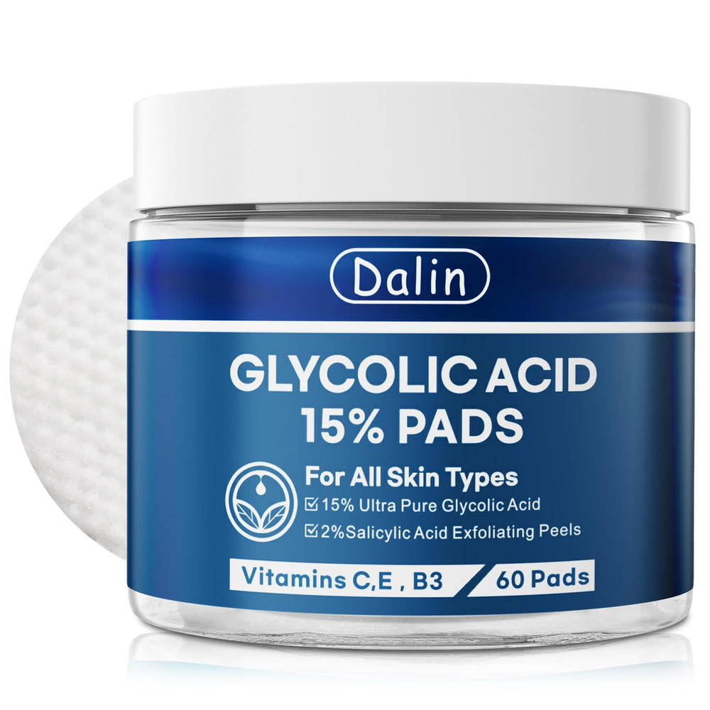 Dalin jar of 60 glycolic resurfacing pads showing packaging and ease of use benefit