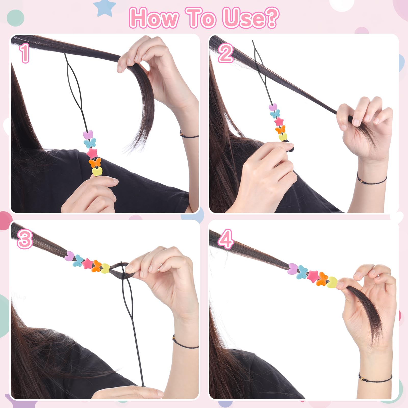 Dalycro beads threaded on braided hair demonstrating vibrant, noiseless styling