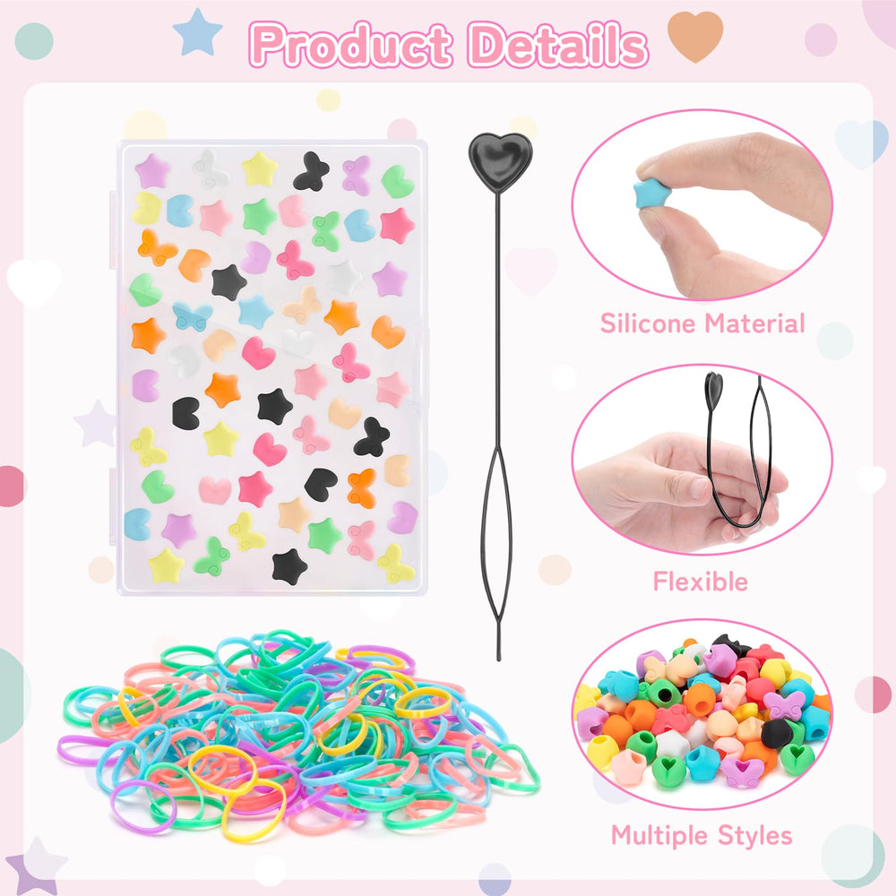 Dalycro open box with beads, rubber bands, and needle for organized storage