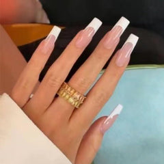 DANMANR front packaging showing 24-piece nude French press-on nails and accessories benefits quick application