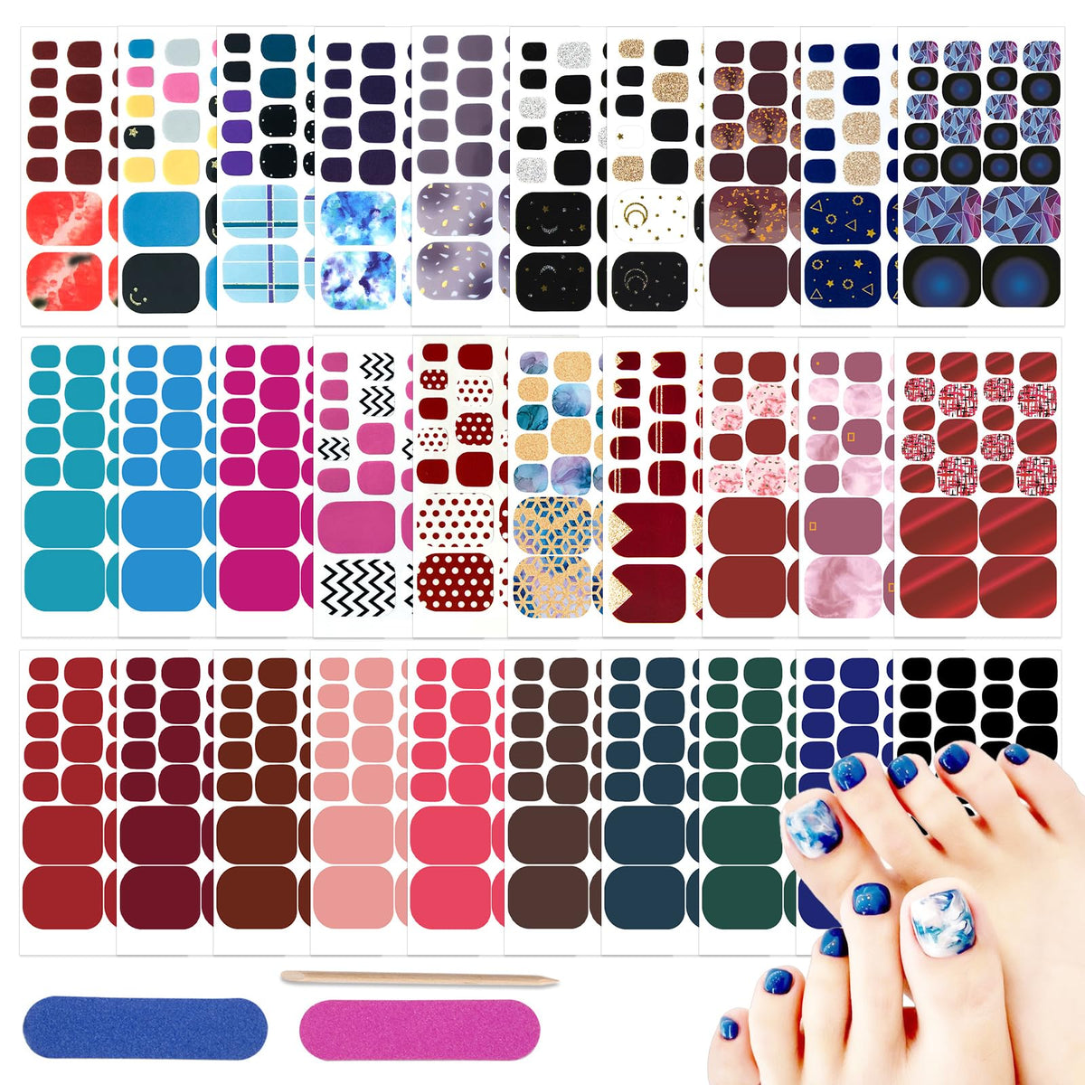 DANNEASY toe nail stickers front pack showing designs and easy application benefit