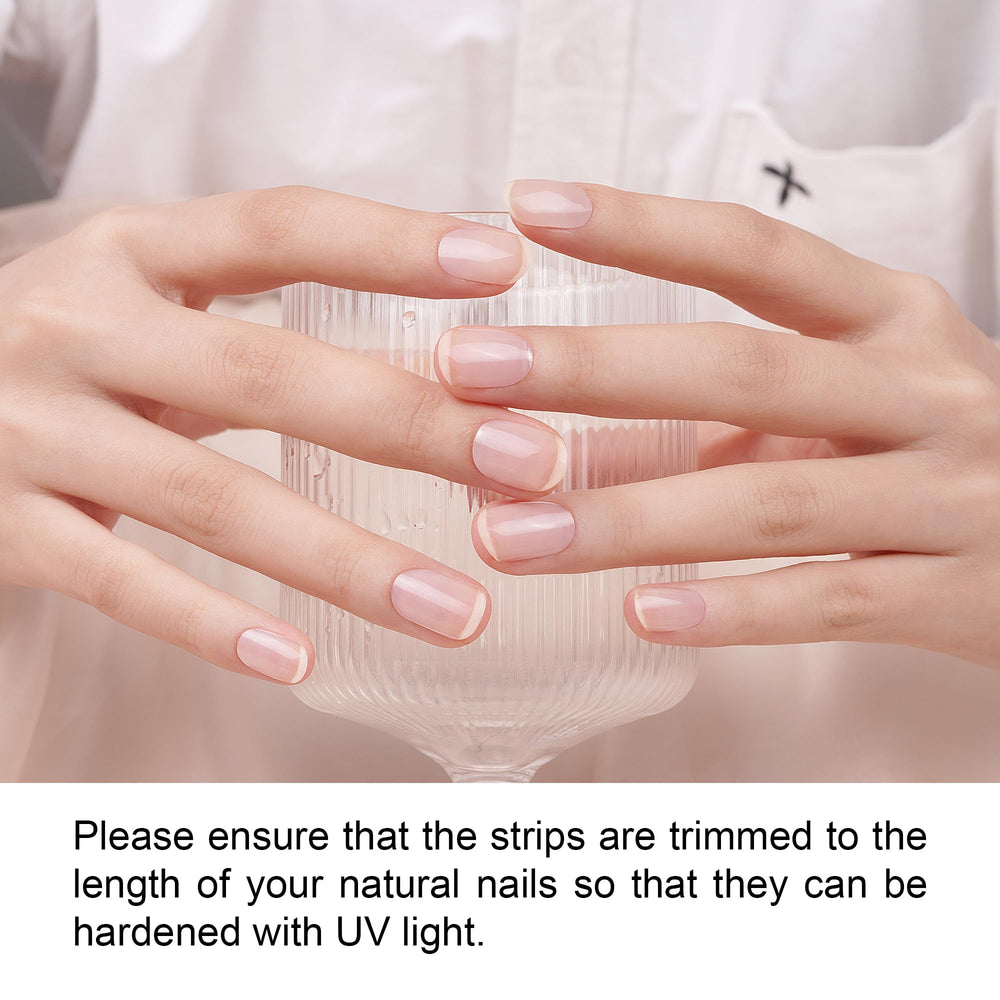 DANNI & TONI applying clear strip on fingernail for quick salon look