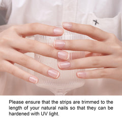 DANNI & TONI applying clear strip on fingernail for quick salon look