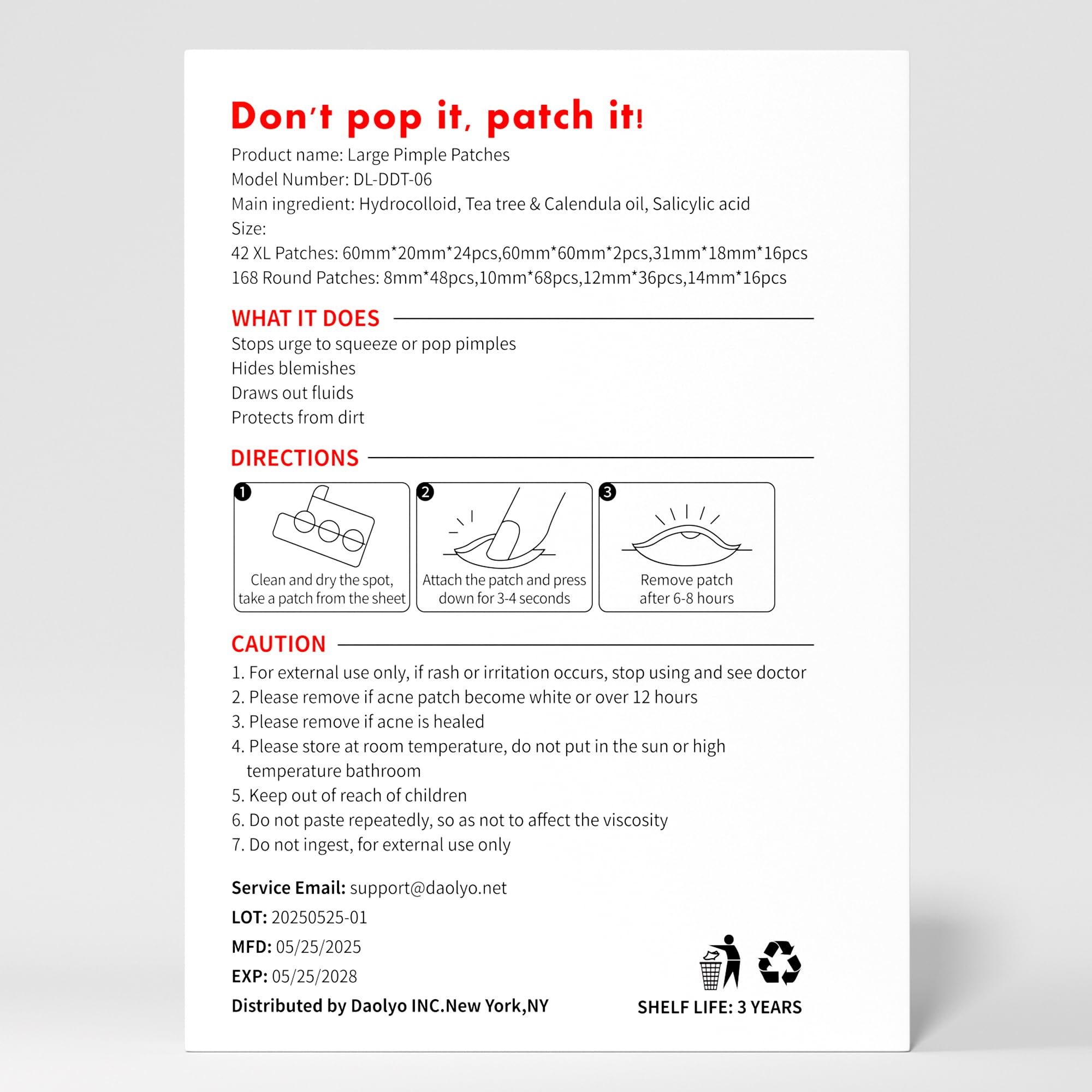 Daolyo kit with measurement guide, helps users select correct patch size