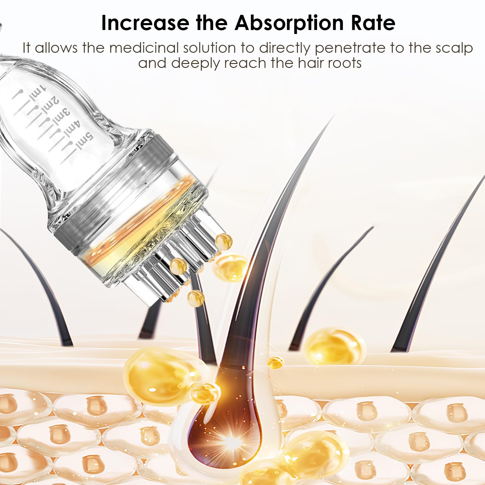 DAPENG applicator in use on scalp directing serum to roots for accurate application benefit