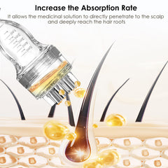 DAPENG applicator in use on scalp directing serum to roots for accurate application benefit